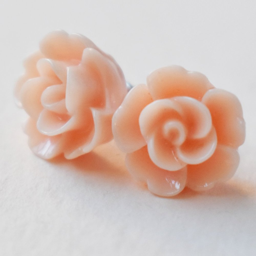 Vintage pink rose stud earrings, funny flower earrings 90s, cute summer jewelry